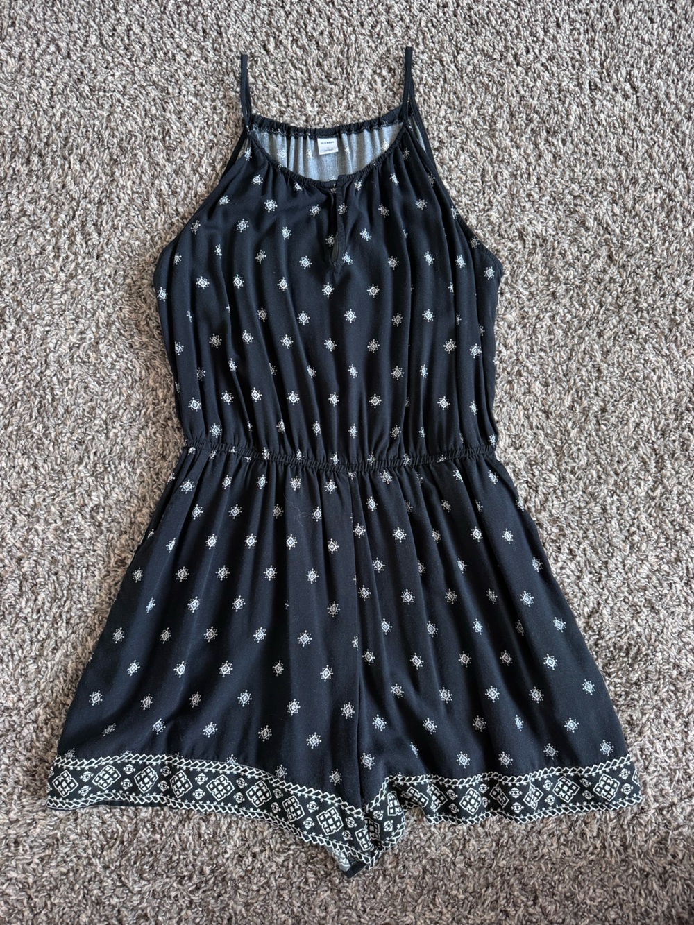 Old Navy Black Romper with White Geometric Print
